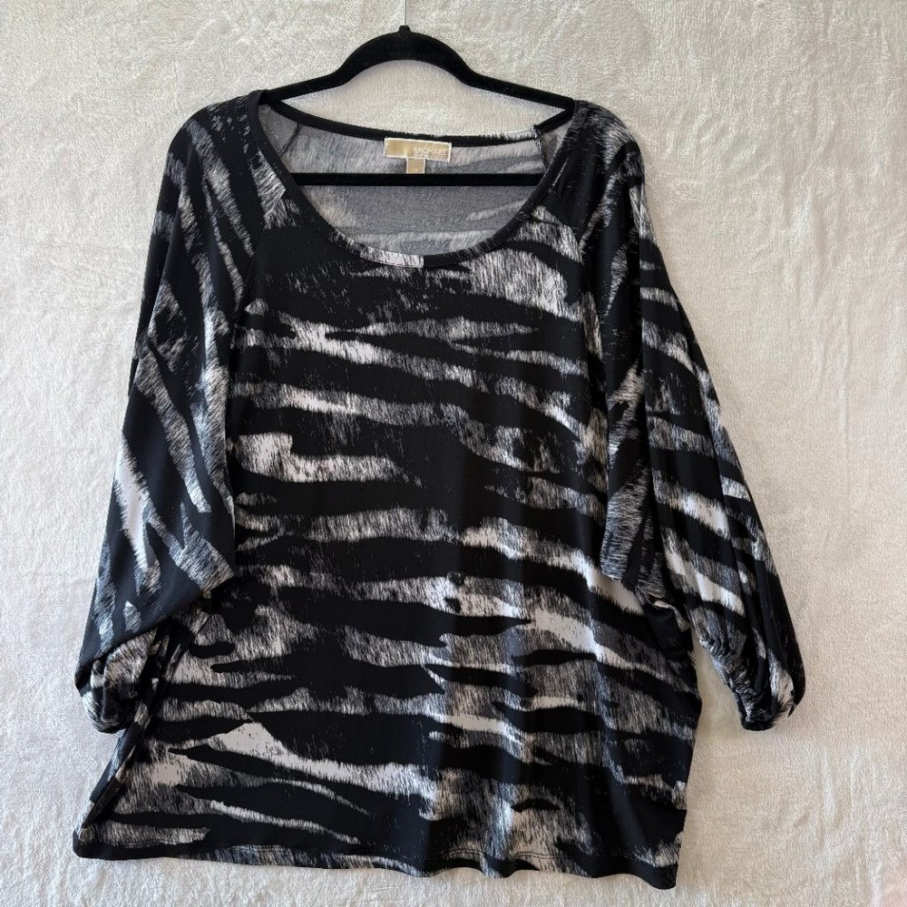 MICHAEL Michael Kors 3X Black White Zebra Animal Print Dolman Top Blouse Plus